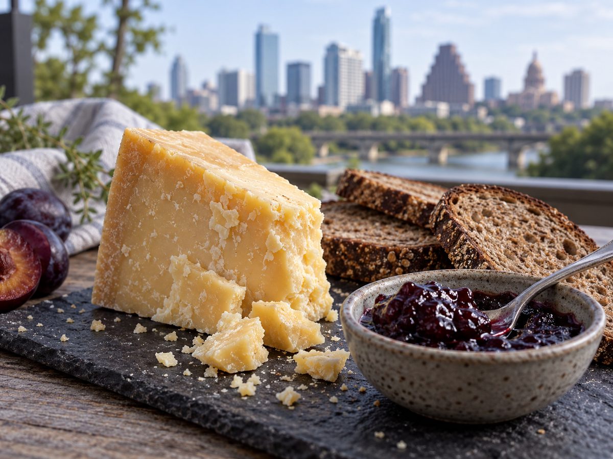 Damson plum butter served with aged cheddar and rye bread