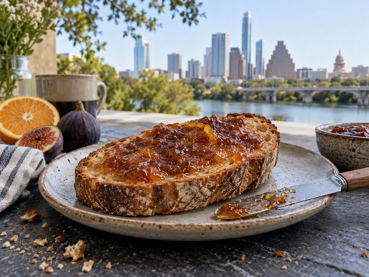 Toasted sourdough spread with fig and orange jam